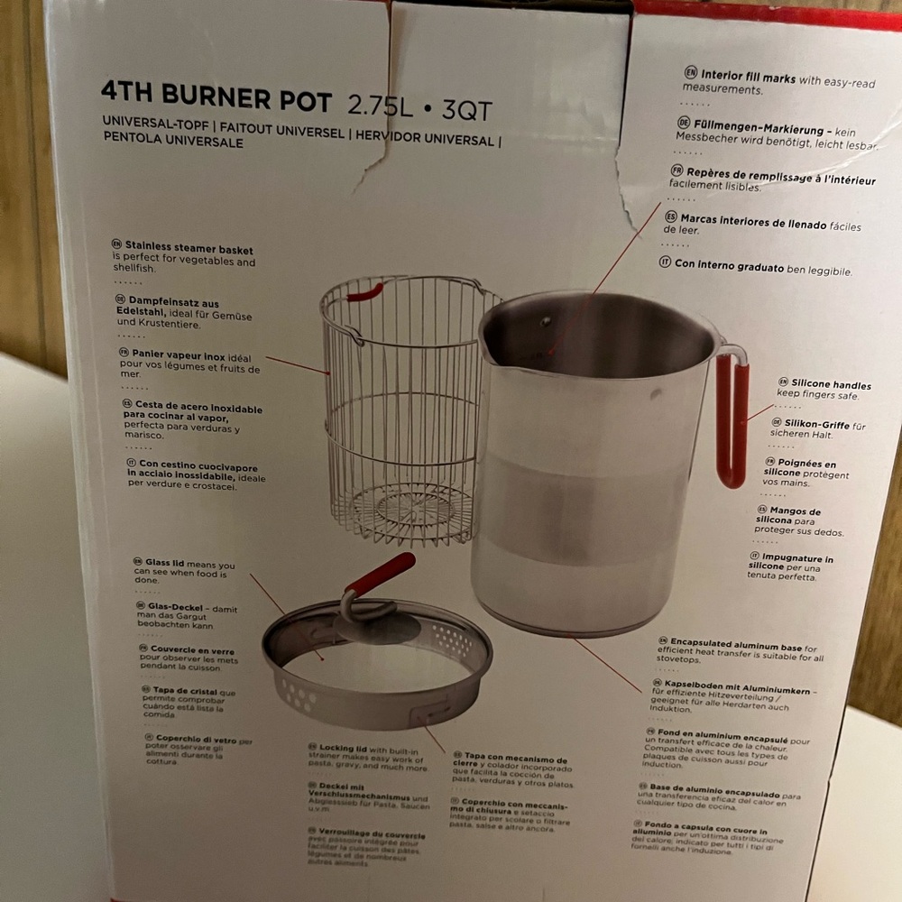 Kuhn Rikon Stainless Steel 4th Burner Pot with Red Handle - Picture 3 of 4